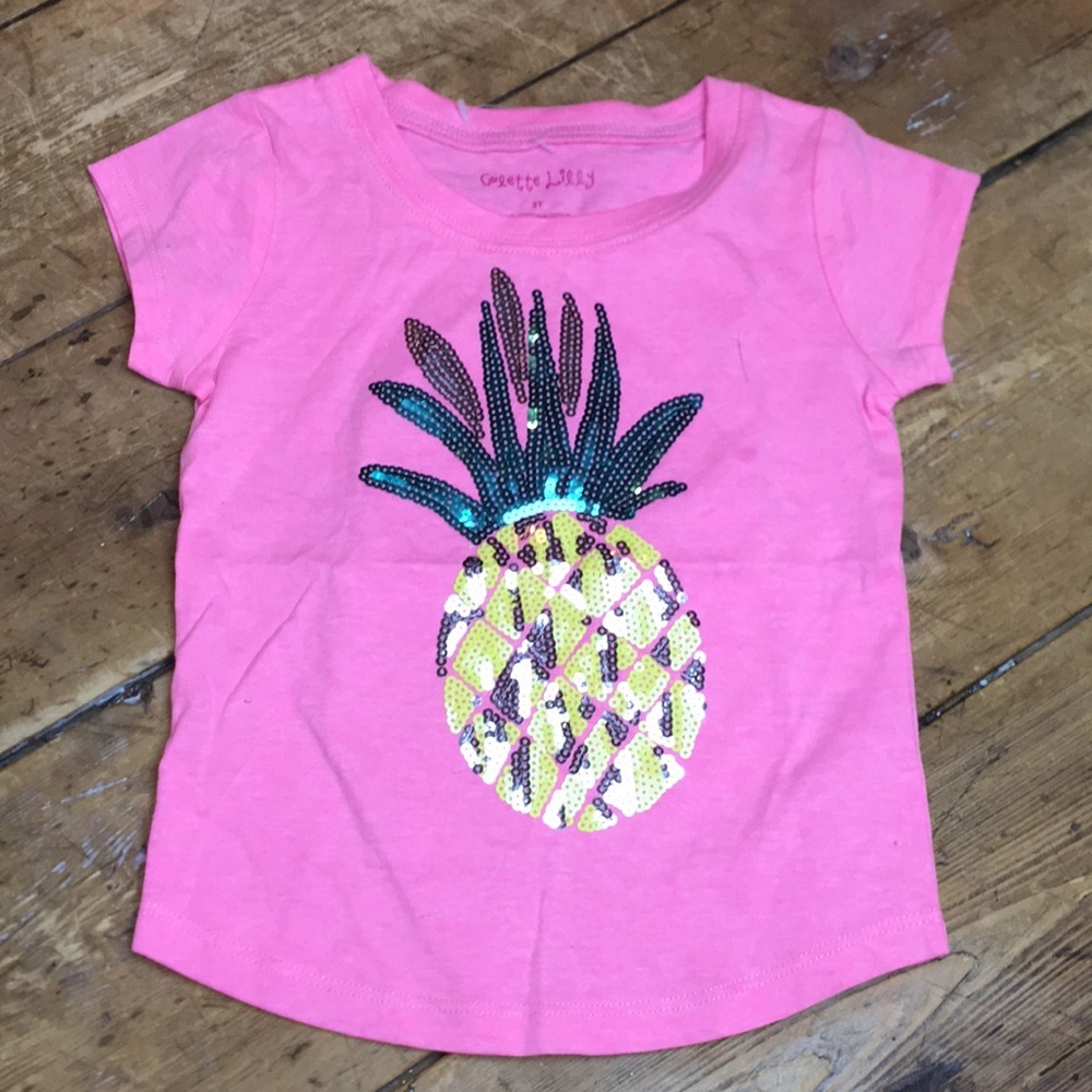 Girl bright pink tee with sequin trim